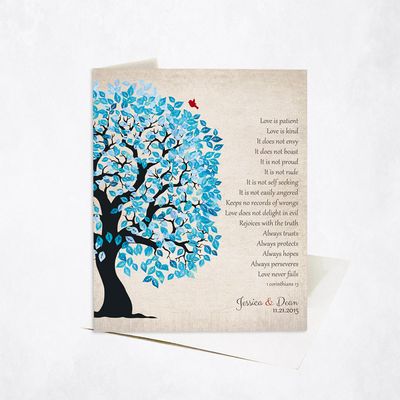 Side Blue Owl Tree Anniversary Stationery Card For Couples C-1280