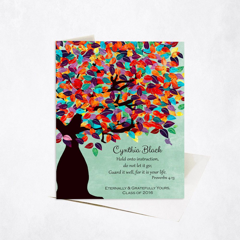 Colorful Spring Tree On Green Community Stationery Card For Teacher C-1230