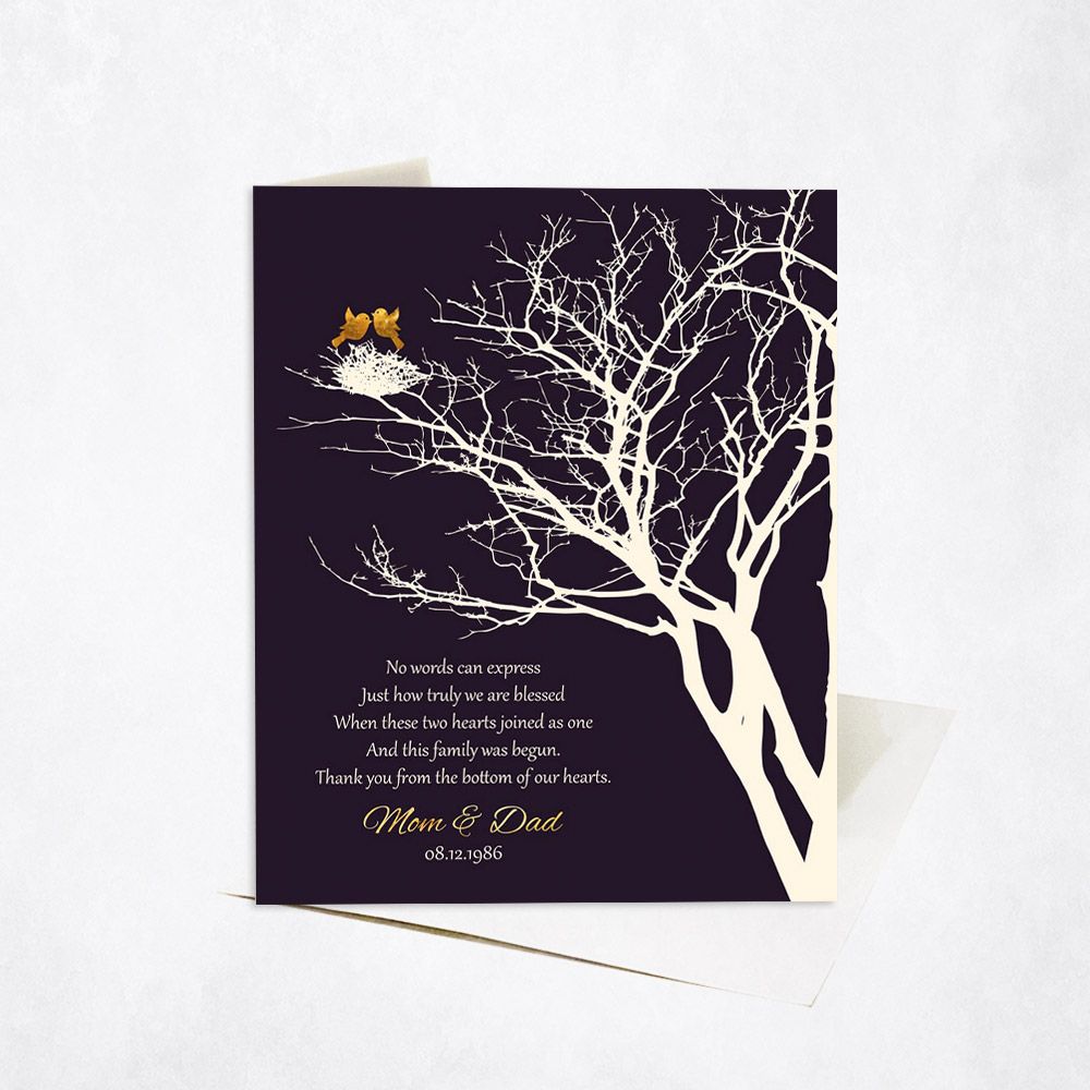 White Branchy Tree And Nest Anniversary Stationery Card For Parents C-1363