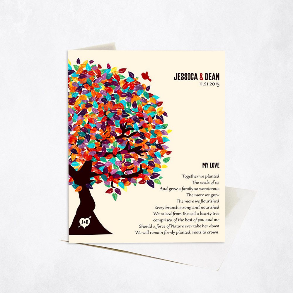 Colorful Side Spring Tree Anniversary Stationery Card For Couples C-1285