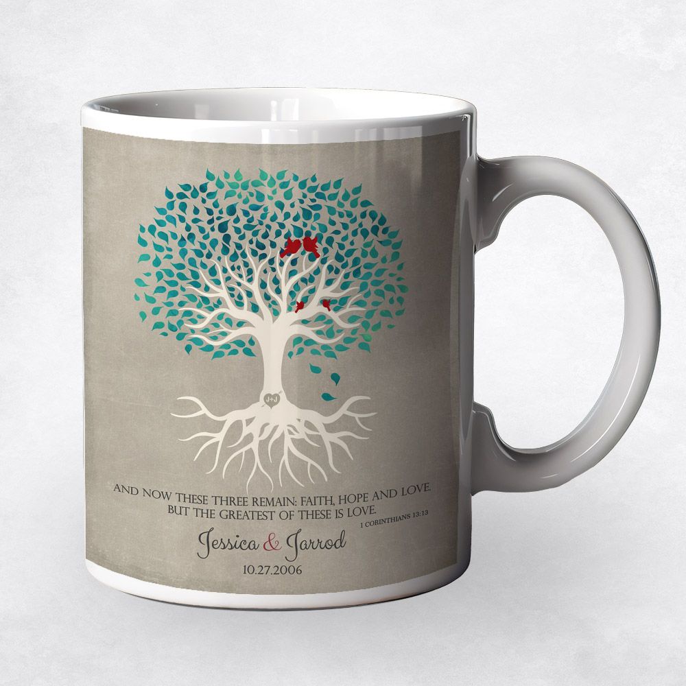 Green Canopy Tree Anniversary Ceramic Coffee Mug Gift For Couples M-1413