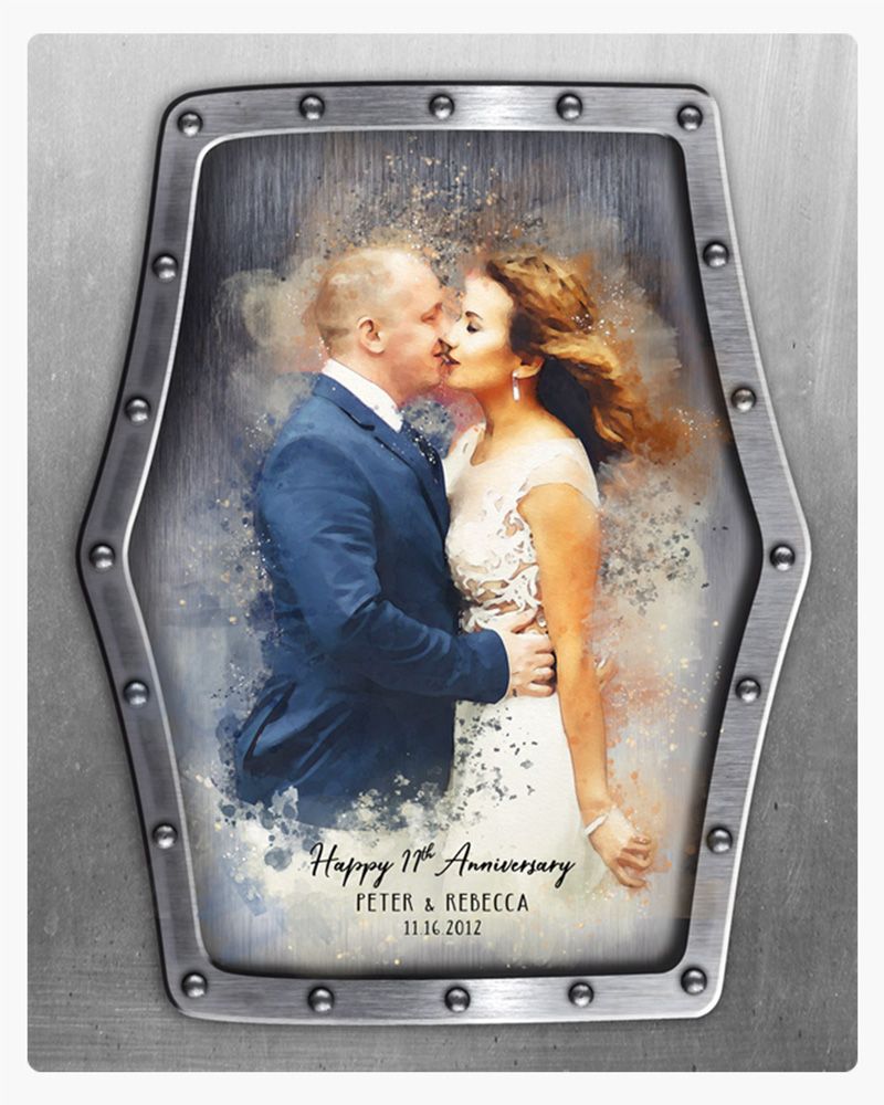 Watercolor Portrait Steel 11th Anniversary Wall Plaque Gift for Couples LTC-1838