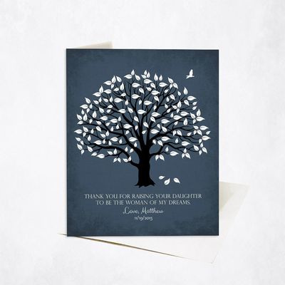 Magnolia Tree On Blue Wedding Stationery Card For Mother Of The Bride C-1156