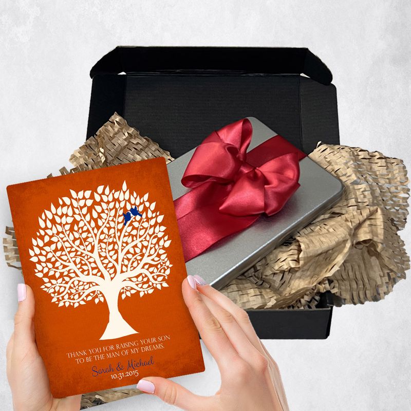 White Silhouette Tree On Orange Metal Plaque Wedding Gift Delivery For Mother Of The Groom Toy-1114