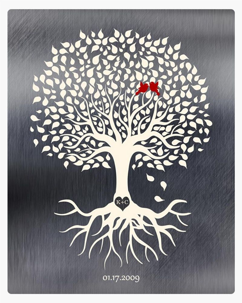 Silhouette Tree with Roots Tin 10th Anniversary Wall Plaque Gift for Couples LTC-1210