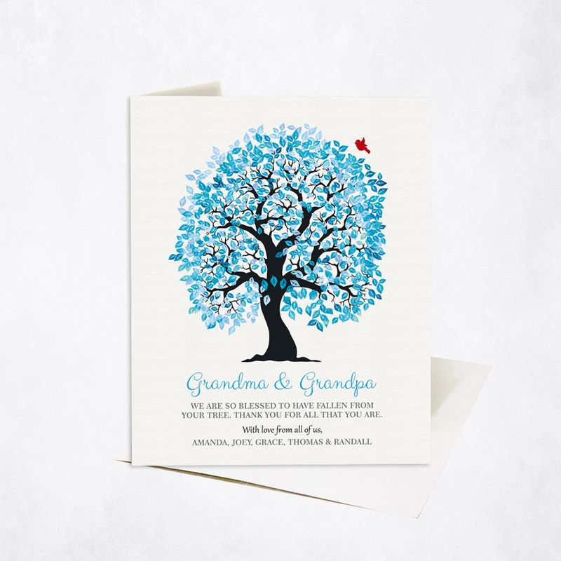 Blue Owl Tree Family Stationery Card For Grandparent C-1268