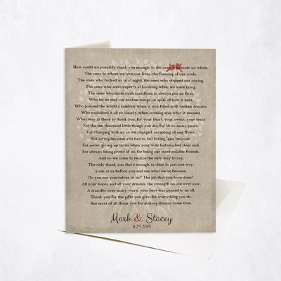 Thank You Poem For Parents Wedding Stationery Card For Parents C-1135