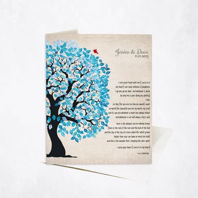 Side Blue Owl Tree Anniversary Stationery Card For Couples C-1278