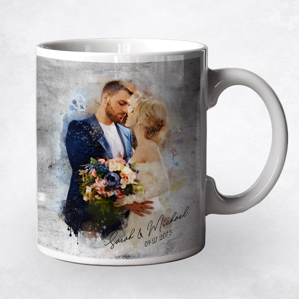 Watercolor Portrait Anniversary Ceramic Coffee Mug Gift For Couples M-1846