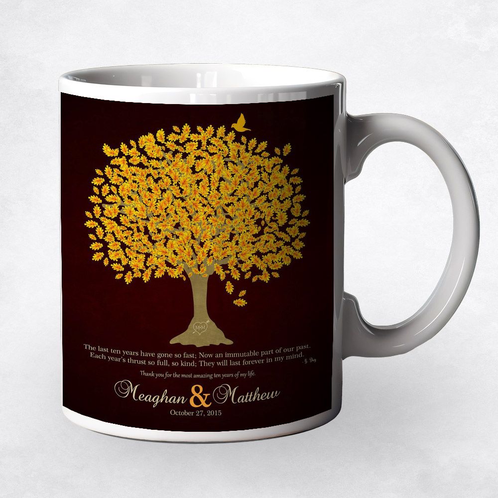 Orange Oak Tree Anniversary Ceramic Coffee Mug Gift For Couples M-1108