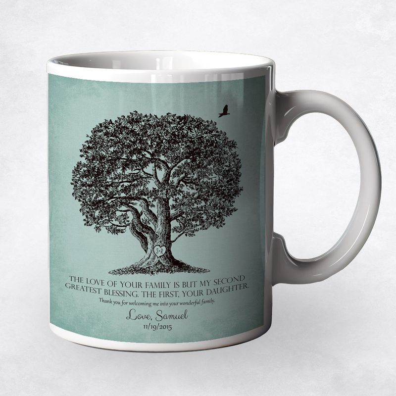 Large Oak Tree O Turquoise Wedding Ceramic Coffee Mug Gift For Mother Of The Bride M-1158