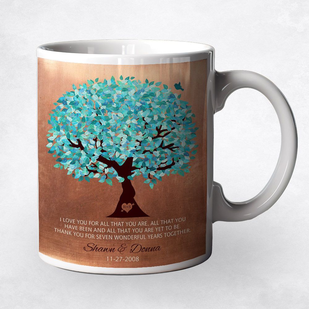 Turquoise Tree Anniversary Ceramic Coffee Mug Gift For Couples M-1179