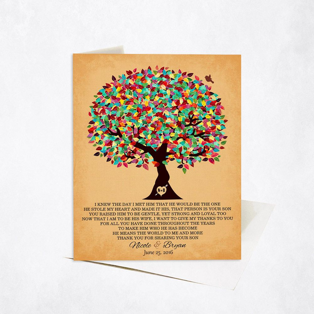 Colorful Summer Tree On Gold Wedding Stationery Card For Mother Of The Groom C-1203