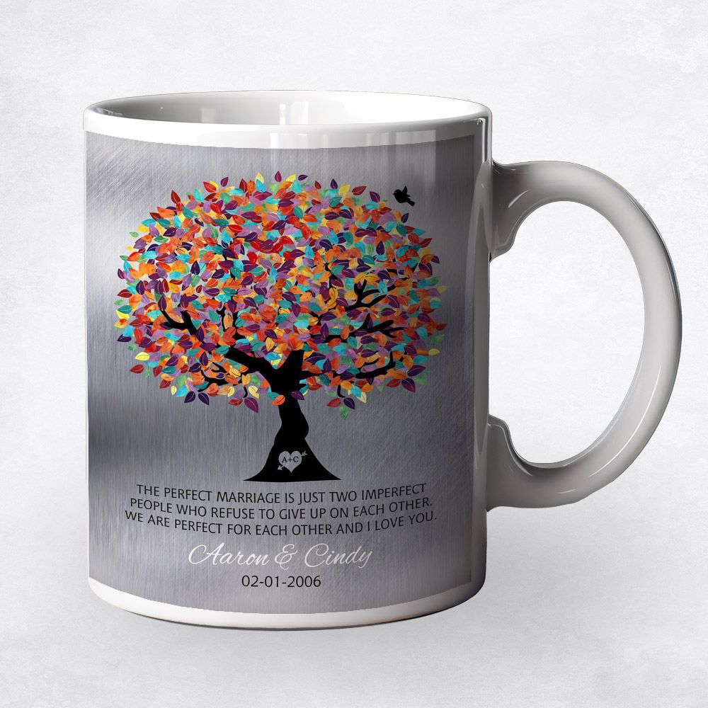 Colorful Spring Tree And Bird Anniversary Ceramic Coffee Mug Gift For Couples M-1208