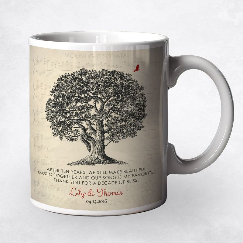 Oak Tree And Sheet Music Anniversary Ceramic Coffee Mug Gift For Couples M-1340