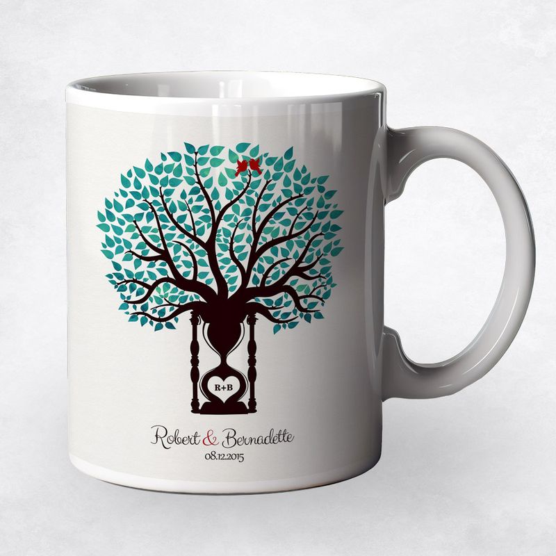 Hourglass Tree Silhouette Anniversary Ceramic Coffee Mug Gift For Couples M-1387