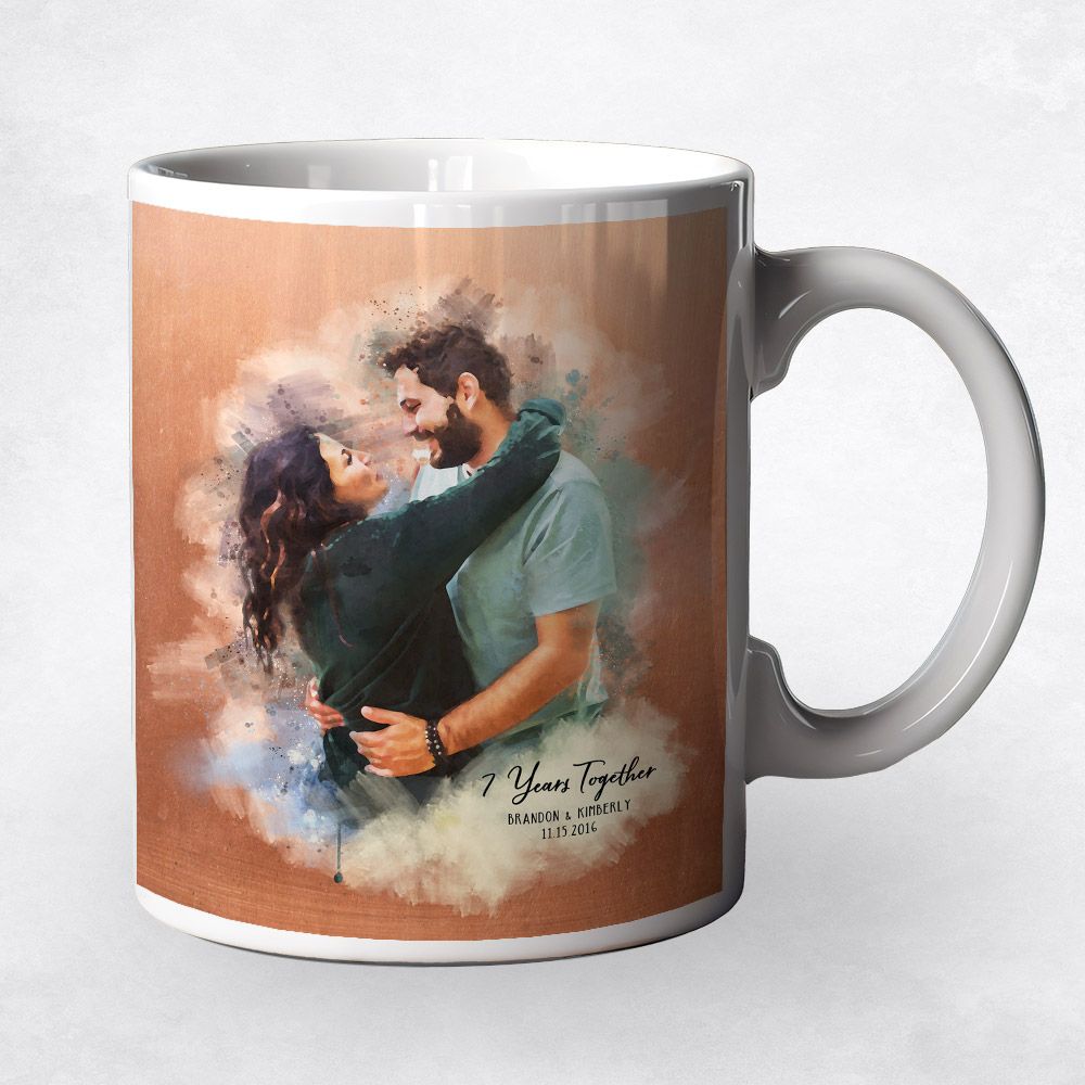 Watercolor Portrait Anniversary Ceramic Coffee Mug Gift For Couples M-1837