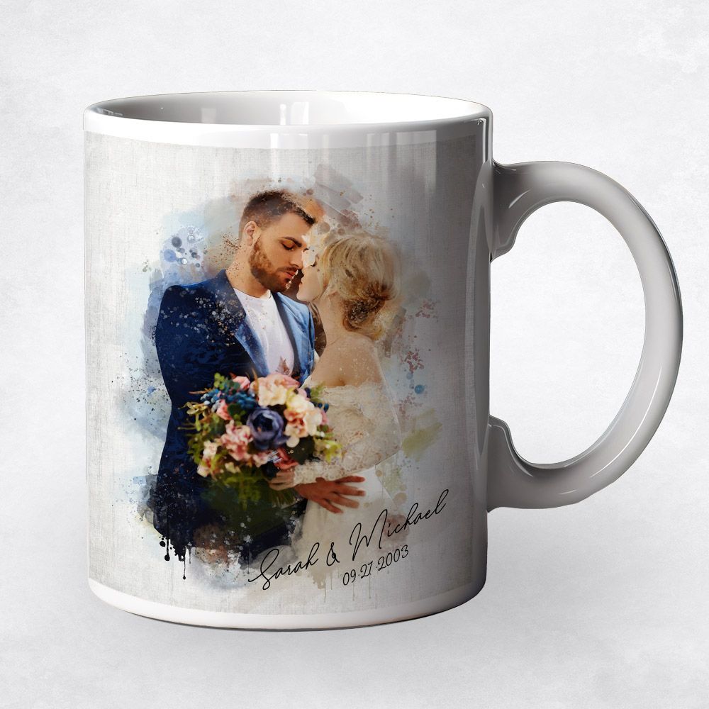 Watercolor Portrait Anniversary Ceramic Coffee Mug Gift For Couples M-1843