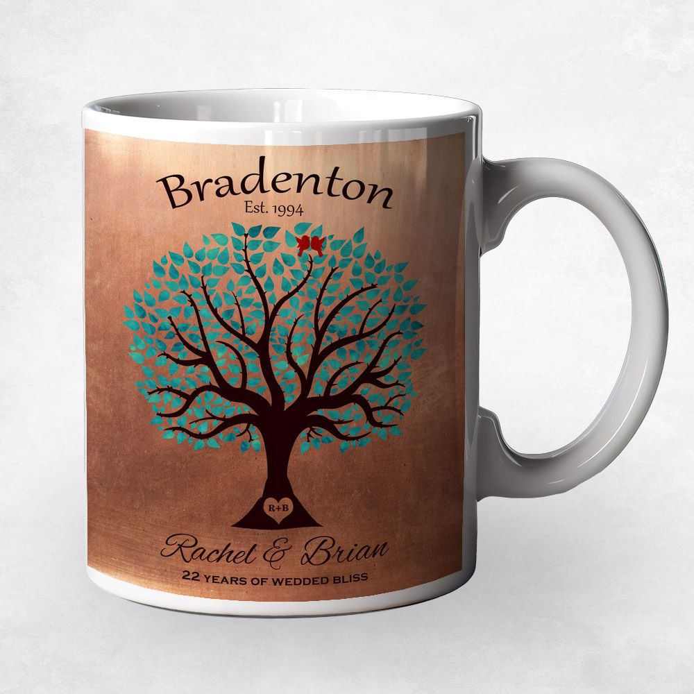 Turquoise Tree Anniversary Ceramic Coffee Mug Gift For Couples M-1385