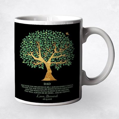 Green And Gold Tree Family Ceramic Coffee Mug Gift For Father M-1246