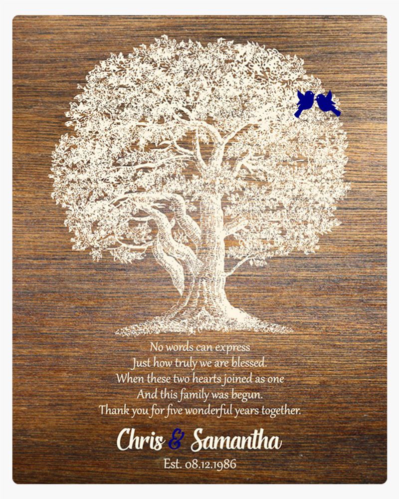 Large Oak Tree Wood 5th Anniversary Wall Plaque Gift for Couples LTC-1369