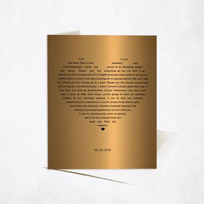 Heart Song Lyrics Anniversary Stationery Card For Couples C-1790