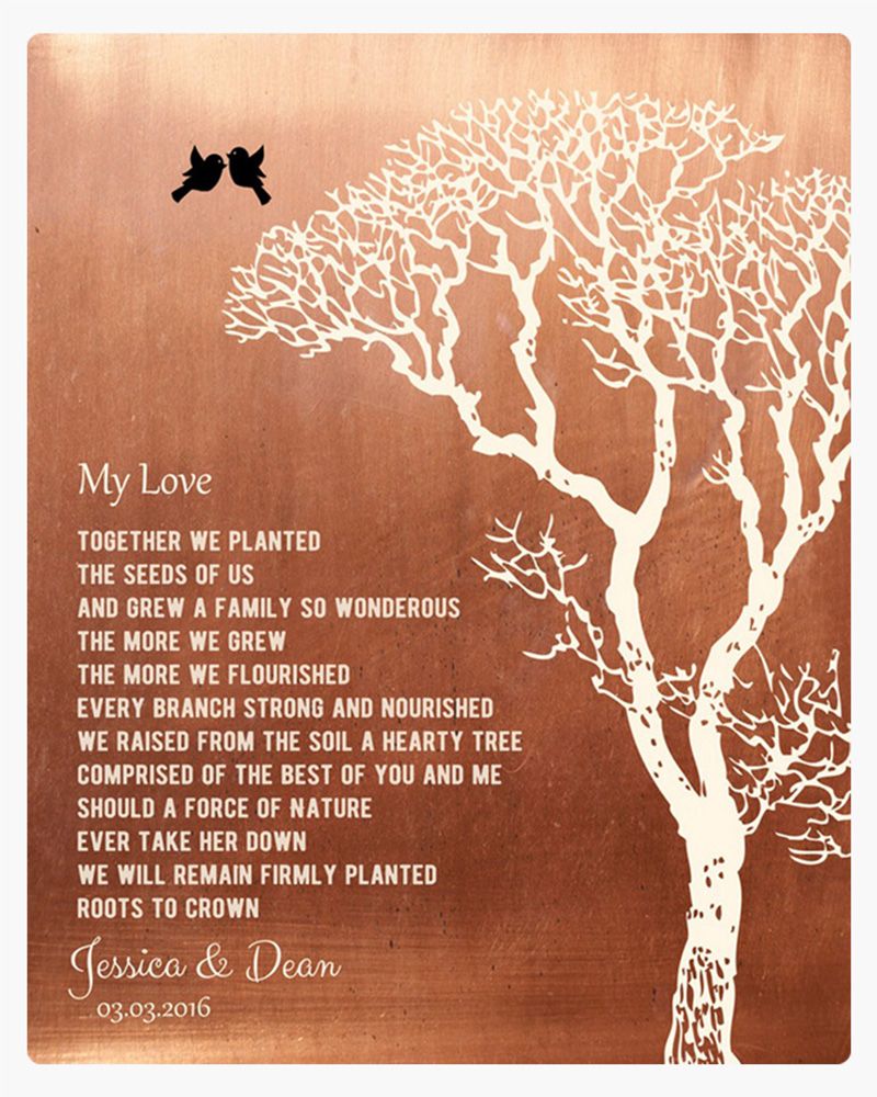 Bare Tree Copper 7th Anniversary Wall Plaque Gift for Couples LTC-1299