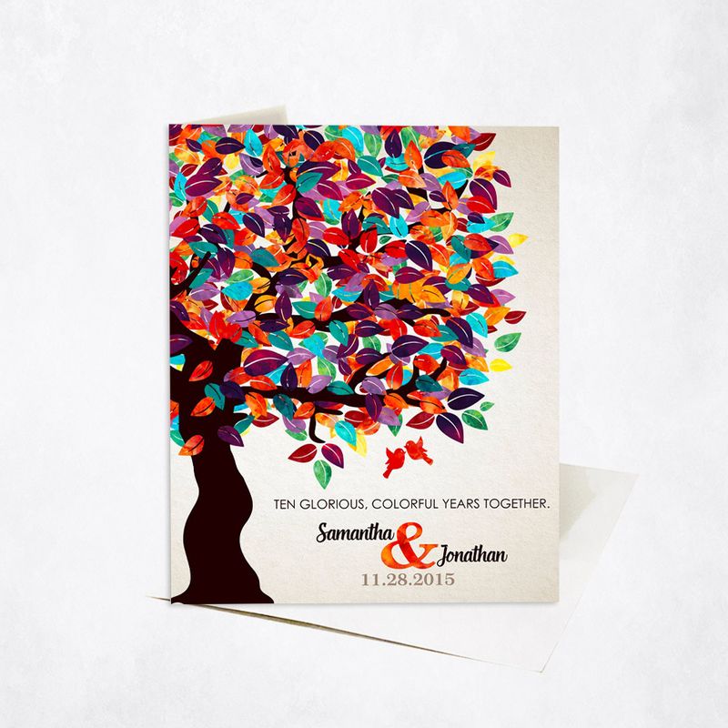 Colorful Side Spring Tree Anniversary Stationery Card For Couples C-1163