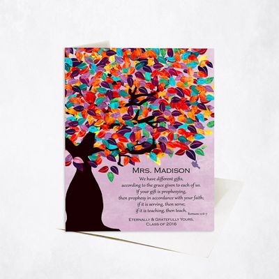 Colorful Spring Tree O Purple Community Stationery Card For Teacher C-1234