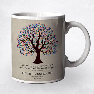 Colorful Decorative Tree Family Ceramic Coffee Mug Gift For Godchild M-1458