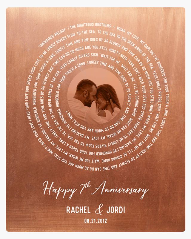 Song Lyrics Copper 7th Anniversary Wall Plaque Gift for Couples LTC-1908