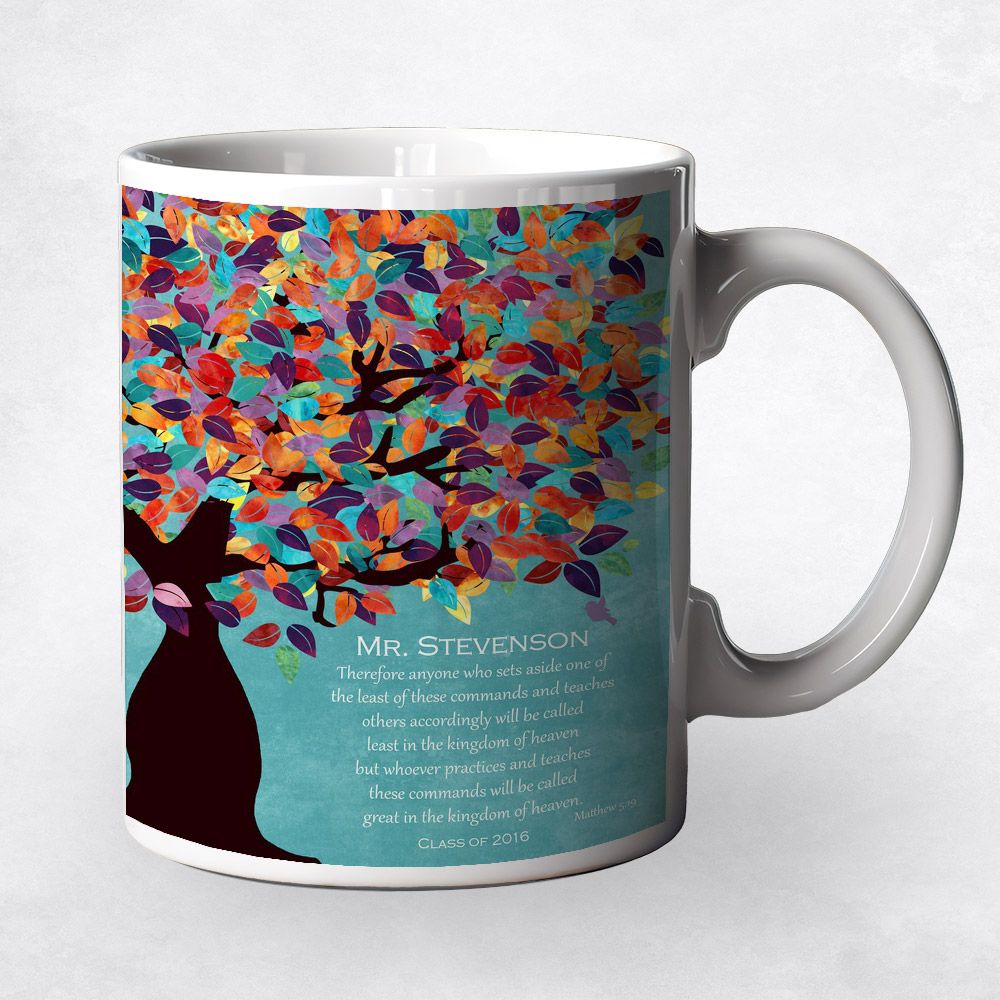 Colorful Spring Tree On Turquoise Community Ceramic Coffee Mug Gift For Teacher M-1233