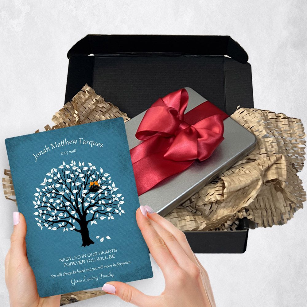 Magnolia Tree On Blue Metal Plaque Family Gift Delivery For Bereaved Parents Toy-1207