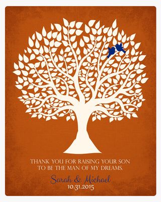 White Silhouette Tree on Orange Wedding Wall Plaque Gift for Mother Of The Groom LTC-1114