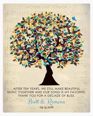 Autumn Tree and Sheet Music 10th Anniversary Wall Plaque Gift for Couples LTC-1339