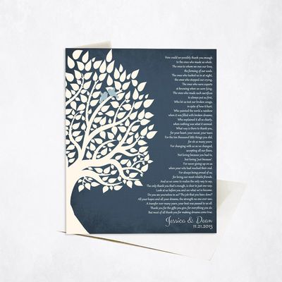 Side Tree Silhouette On Blue Wedding Stationery Card For Parents C-1132