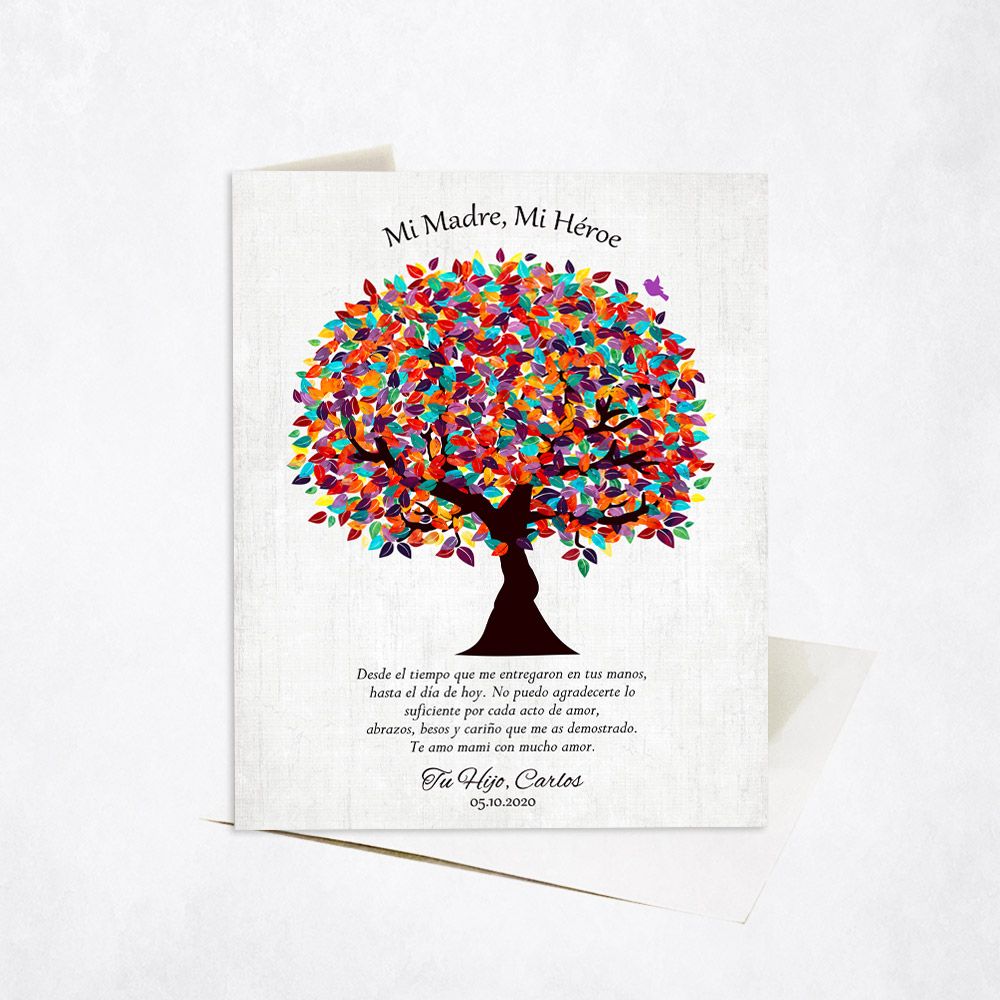 Colorful Spring Tree Family Stationery Card For Mom C-1548