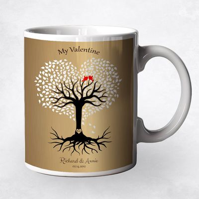 Heart Shape Tree Anniversary Ceramic Coffee Mug Gift For Couples M-1817