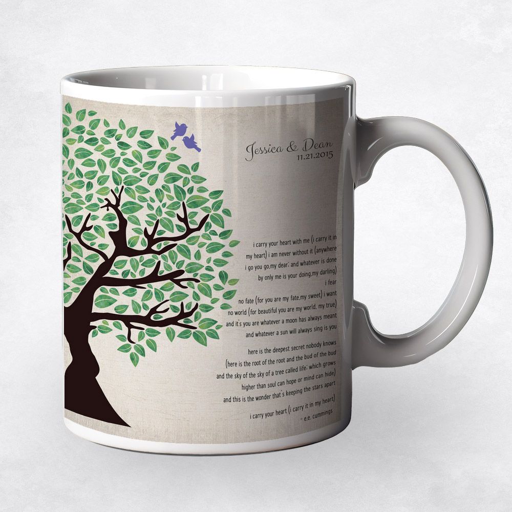 Side Green Tree Anniversary Ceramic Coffee Mug Gift For Couples M-1277