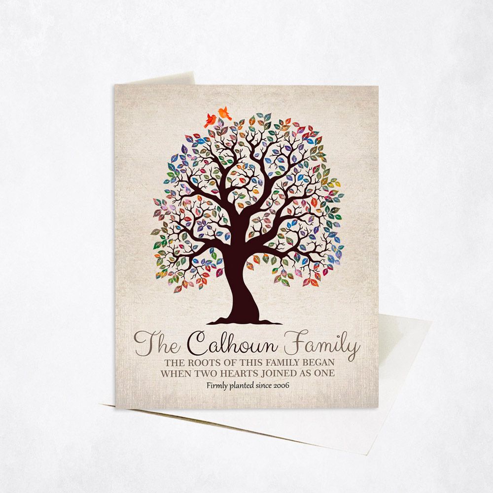 Owl Tree Watercolor Leaves Anniversary Stationery Card For Couples C-1250