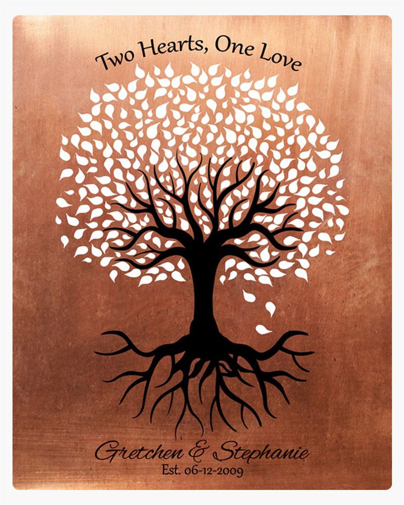 One Love Tree with Roots Copper 7th Anniversary Wall Plaque Gift for Couples LTC-1418