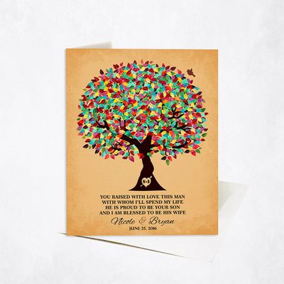 Colorful Summer Tree On Gold Wedding Stationery Card For Mother Of The Groom C-1205