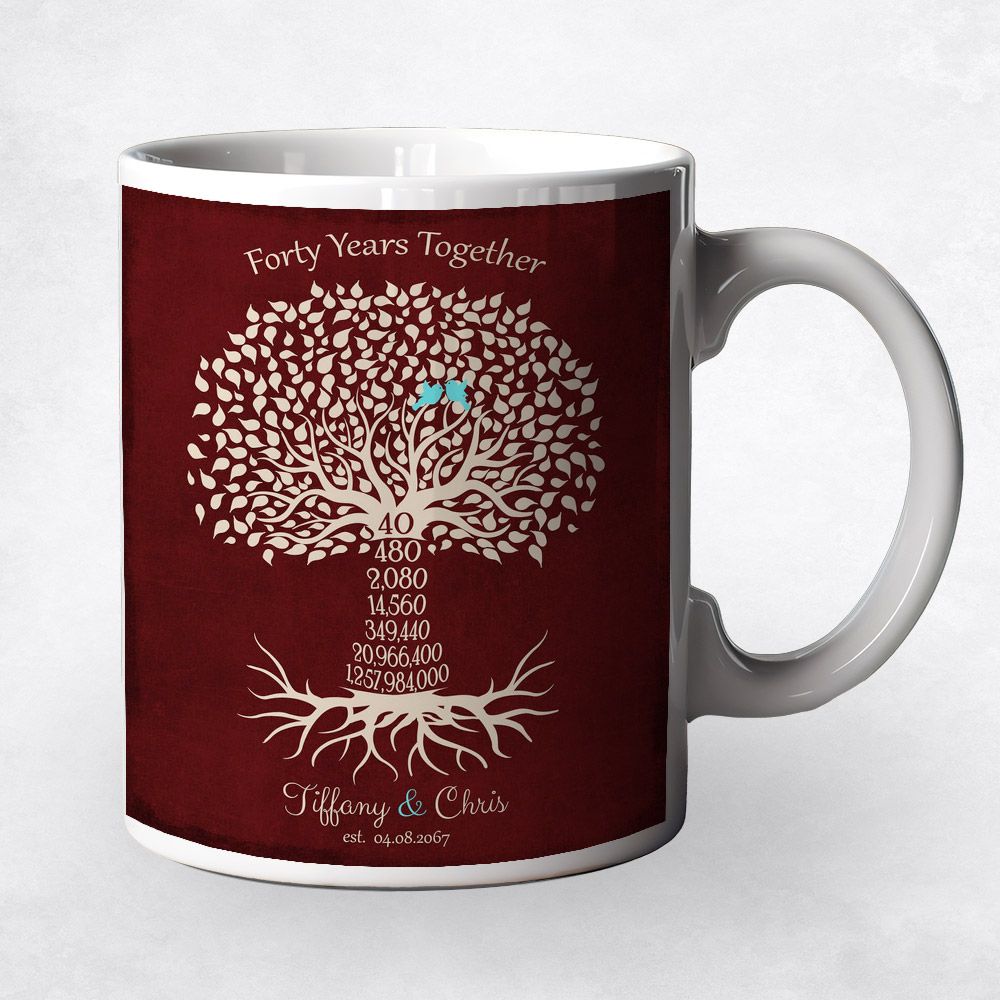 Countdown Tree 40 Year Anniversary Ceramic Coffee Mug Gift For Couples M-1454