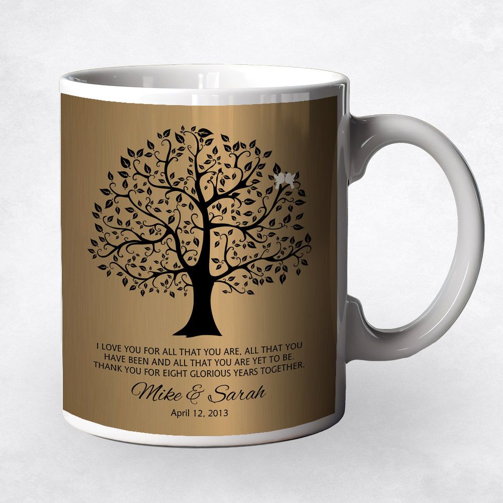 Onyx Curly Tree Anniversary Ceramic Coffee Mug Gift For Couples M-1378