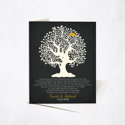 Knotty Tree On Black Wedding Stationery Card For Mother Of The Groom C-1124