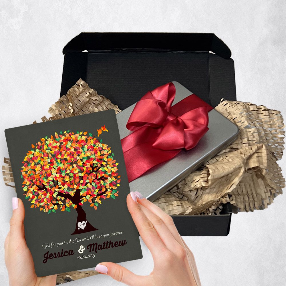 Orange Autumn Tree Metal Plaque Anniversary Gift Delivery For Couples Toy-1190