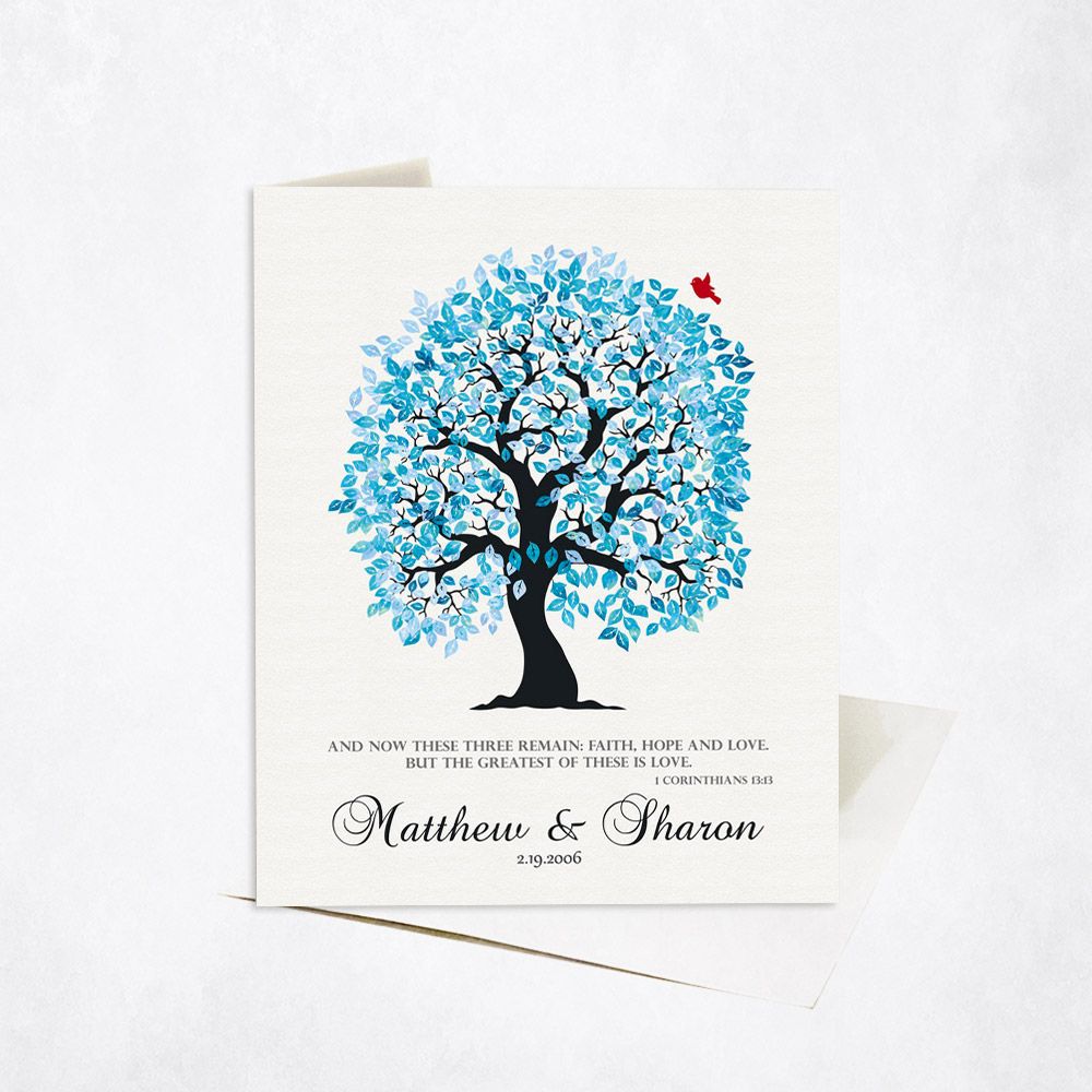 Blue Owl Tree Anniversary Stationery Card For Couples C-1270