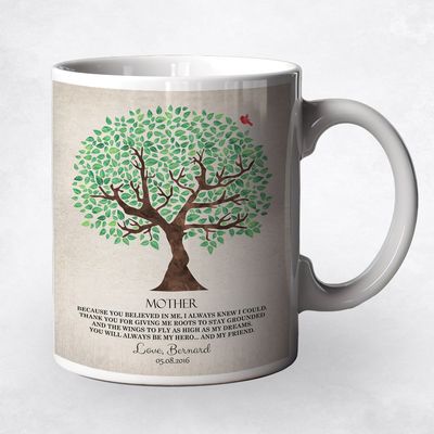 Green Tree Family Ceramic Coffee Mug Gift For Mother M-1243