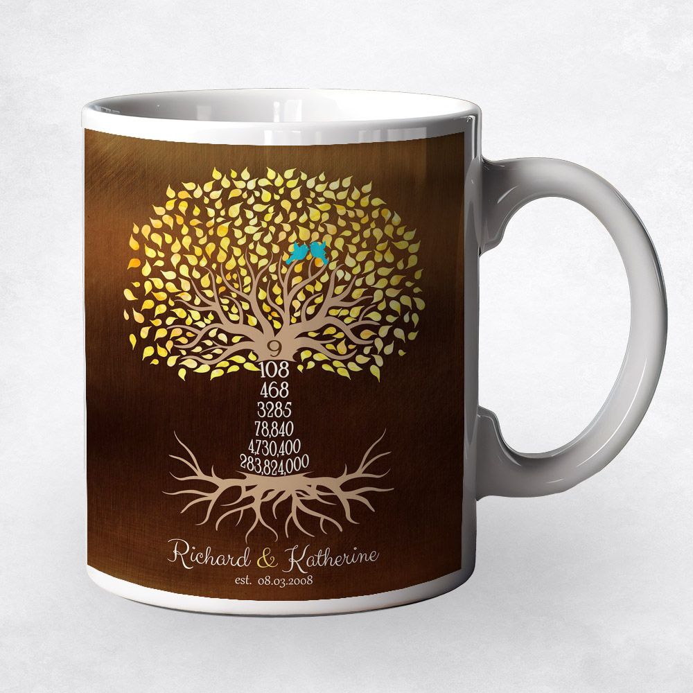 Countdown Tree 9 Year Anniversary Ceramic Coffee Mug Gift For Couples M-1438