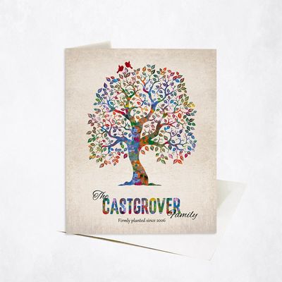 Watercolor Owl Tree Anniversary Stationery Card For Couples C-1249